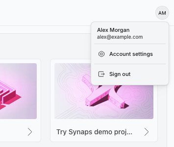 The account menu with Account settings and Sign out.